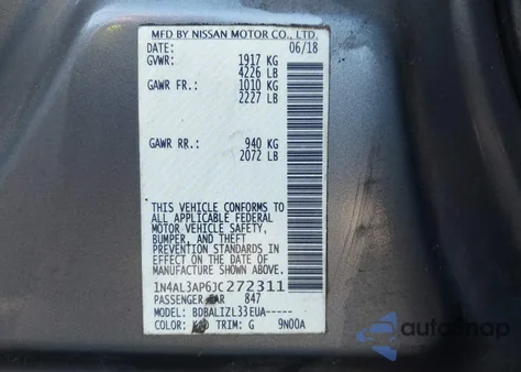 2018 Nissan Altima 2.5 Sv from USA, damaged, VIN 1N4AL3AP6JC272311
